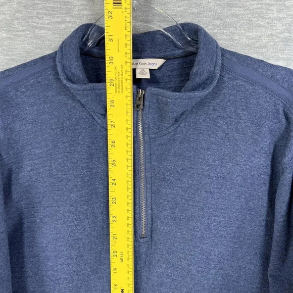 Calvin Klein Jeans Mens XL Blue 1/4 Zip Pullover Sweatshirt Minimalist Dad Wear - Picture 13 of 14